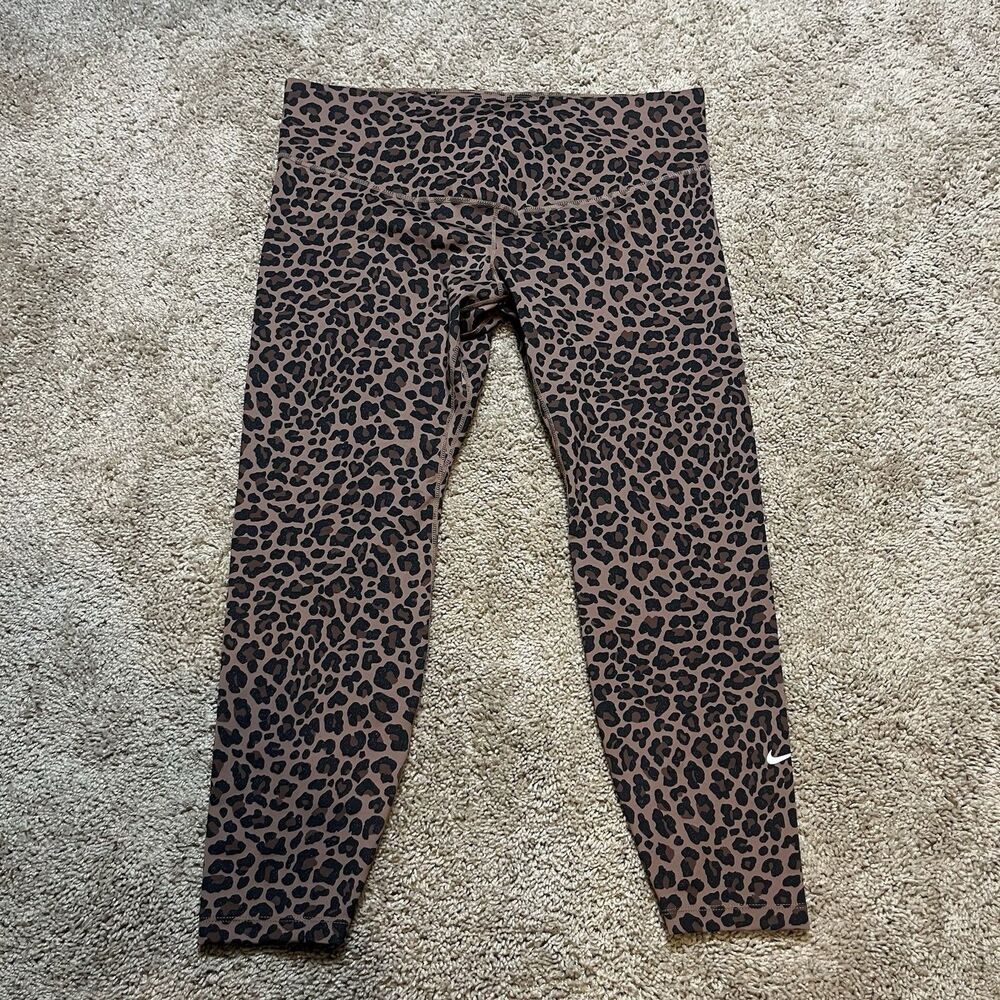 Nike One 7/8 Leggings (Plus Size) Brown Leopard Glitter Cheetah Womens Size 1X